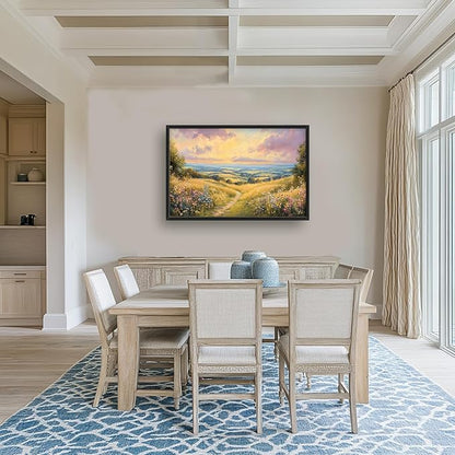 Framed Large Rustic Wall Art for Living Room, Oversized Farmhouse Countryside Nature Landscape Wall Decor Wildflower Field Canvas Painting Floral Pictures Modern Artwork for Bedroom Office 36"x24"