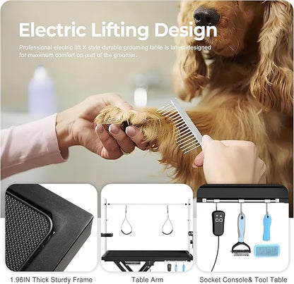 Electric Pet Grooming Table for Large Dogs - Professional Heavy Duty Height Adjustable Pet Grooming Station with Anti Slip Tabletop, Two Nooses & Tool Organizer, Maximum Capacity Up to 250 lbs Black