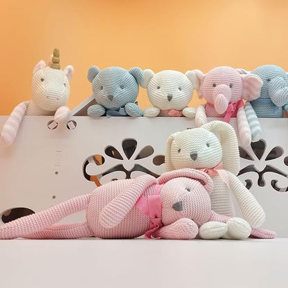 100% Organic Cotton Baby Toys Pink Elephant Stuffed Animals for Newborn 7.1"