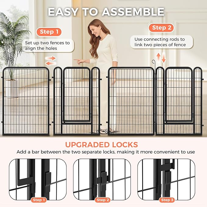 40 Inch Dog Playpen - 16 Panels Metal Pet Exercise Pen for Medium-Large Dogs, Indoor/Outdoor Dog Fence for Yard, Garden, Camping & RV Travel