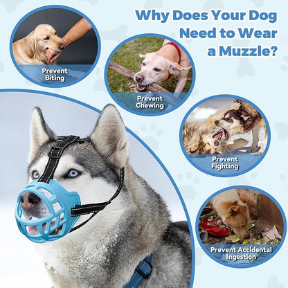 Dog Muzzle for Large Dogs, Breathable Basket Muzzles for Small, Medium and X-Large Aggressive Dog, Allows Panting Drinking, Suitable for Grooming Trimming Training (5, Luminous Blue)
