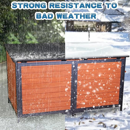 Extra Large Dog House Outdoor Weatherproof 59.1" Outside Wooden Dog Kennel, Chewproof Strong Iron Frame Window