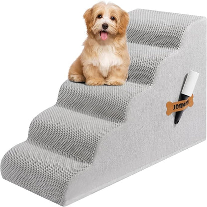 Dog Stairs, Romrol Dog Steps Ramp for High Bed and Couch, Dogs Ramp with Durable Non-Slip Waterproof Fabric Cover, Pet Stairs for Small Dogs and Cats or Pets Joints, 4-TiersLight Grey