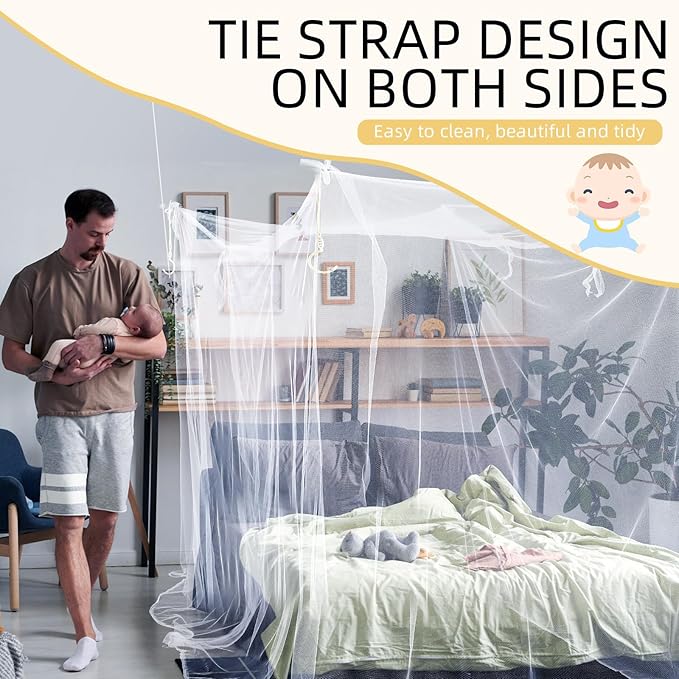 4 Corners Mosquito Net for Mosquiteros para Camas Bed Canopies Netting Bed Drapes Rectangular Mosquito Mesh for Camping Home Outdoor Travel (White,L75 X W59 X H67 Inch,Opening)