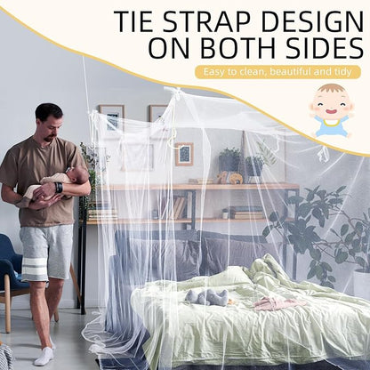 4 Corners Mosquito Net for Mosquiteros para Camas Bed Canopies Netting Bed Drapes Rectangular Mosquito Mesh for Camping Home Outdoor Travel (White,L75 X W59 X H67 Inch,Opening)