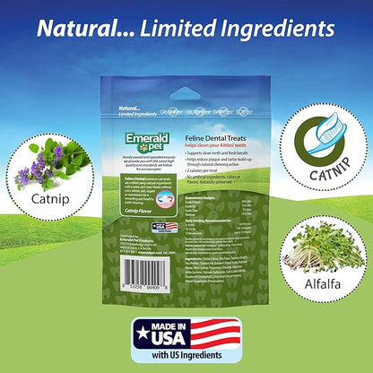 Feline Dental Treats — Tasty and Crunchy Cat Dental Treats Grain Free — Natural Dental Treats to Clean Cat Teeth, Freshen Cat Breath, and Reduce Plaque and Tartar Buildup — Catnip Treats, 3 oz