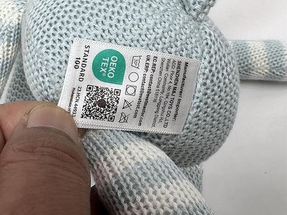 100% Organic Cotton Baby Elephant Stuffed Animal 7.1" | Blue Soft Toy for Newborn