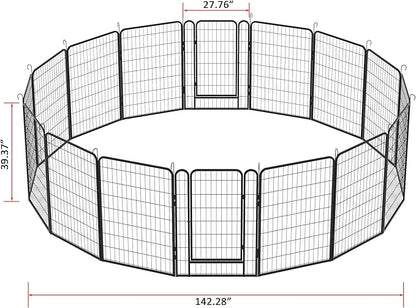 Dog Playpen, Outdoor Dog Fence, 16 Panels, 40" H Dog Pen for Large/Medium/Small Dogs, Heavy Duty Metal Pet Fence with Gate, Portable Dog Fence for RV Camping and Yard (Black)