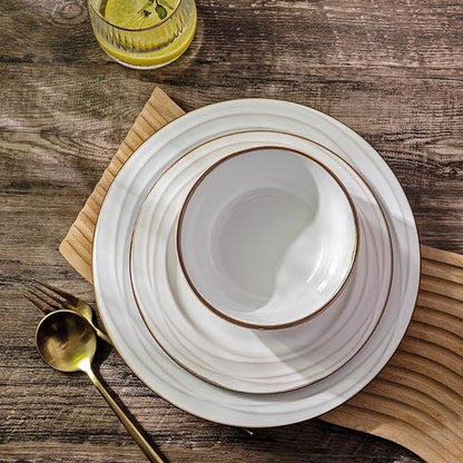 GBHOME Ceramic Dinnerware Sets,18 pcs Embossed Elegant Stoneware Plates and Bowls Sets, Housewarming Wedding Gift | Dishwasher & Microwave Safe | Dishes Set Service for 6