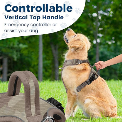 Funfox Dog Harness No Pull, Adjustable Pet Vest Harness, Super Soft Material with Vertical Handle Easy Control, Reflective Night Walking, 2 Leash Clips for XLarge Dogs, Camo Brown, XL