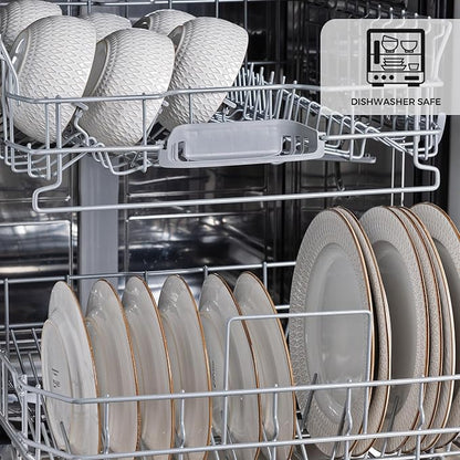 GBHOME Ceramic Dinnerware Sets,18 pcs Embossed Elegant Stoneware Plates and Bowls Sets, Housewarming Wedding Gift | Dishwasher & Microwave Safe | Dishes Set Service for 6