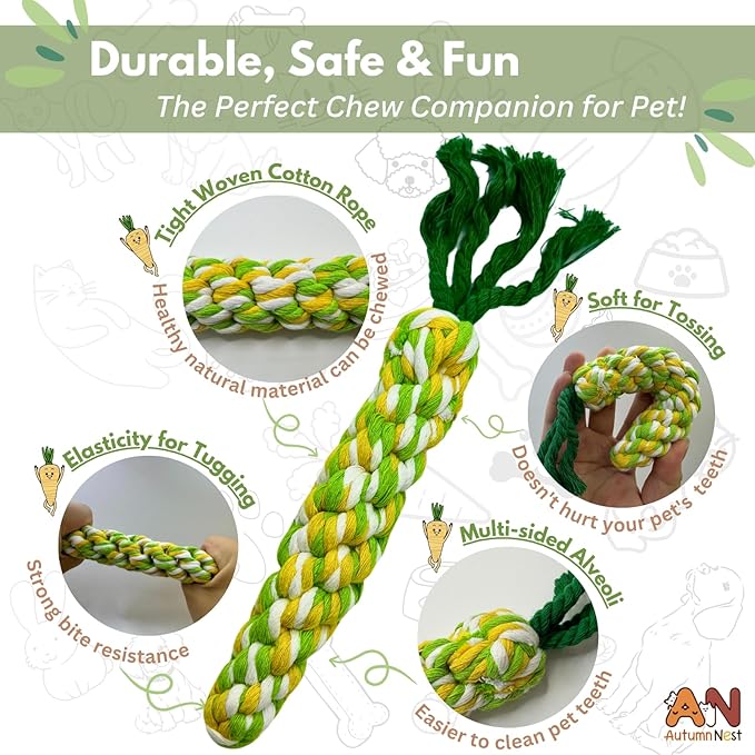 3PCS Rainbow Woven Pet Chew Set, Colorful Puppy Teething Chews, Dog Chew Toys, Cat Teething Playset, Soft & Safe Interactive Pet Chews