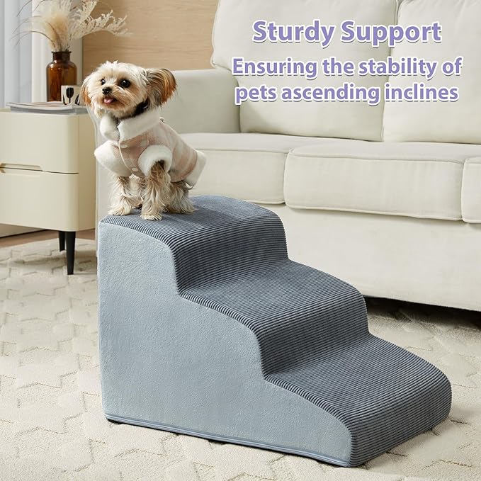 Dog Stairs for Small Dogs, 2-Steps Dog Ramp for Couch, Pet Stairs with Highly Supportive Foam and Non-Slip Bottom, Pet Steps for Cat & Doggie (High 11.8 Inch)