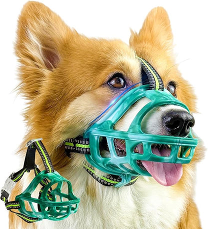 Dog Muzzle, Basket Muzzle for Small Medium Large Dogs, Anti-Biting and Chewing, Lightweight & Sturdy Cage Design, Allows Panting & Drinking, Ideal for Grooming & Training(Green Size XL)