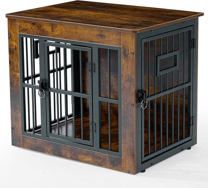 Gardner Pet Dog Crate Furniture for Small Dogs, 27.2 Inch Dog Kennel Indoor, Wooden Dog Cage End Table, Heavy Duty Dog Crate, Rustic Brown
