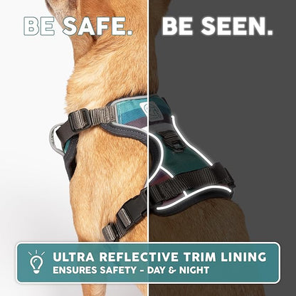 Embark Adventure Dog Harness, Reflective Trim No Pull Harness for Large Dogs - Military Grade Nylon, Front Clip with Gel Lined Handle. Soft & Padded Puppy Harnesses for Any Breed