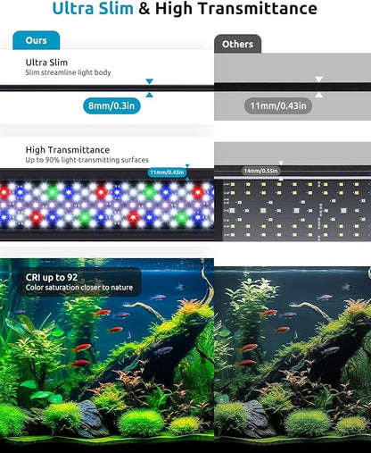 Aquarium Plant Light, 24/7 Programmable, Power-Off Memory, 7-Row LED 18-24in SEAOURA Full Spectrum Fish Tank Lights, 8 Colors, 20 Brightness Dimmable, Day & Night Cycle, Adjustable Bracket