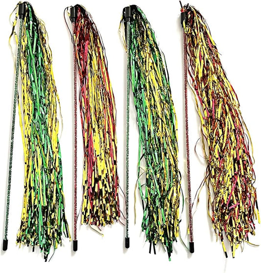 IUHKBH Cat Wands, 4 PCS Interactive Cat Teaser Wand with Long Tassel and Bell Cat Tassel Toys for All Breed Sizes
