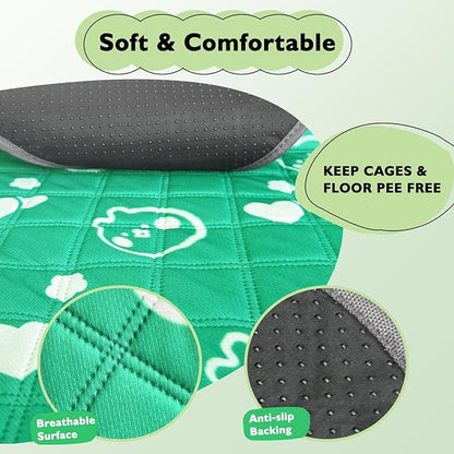 4 Pack Guinea Pig Bedding - Washable Guinea Pig Liners for C&C 2x1 Cage, Waterproof Reusable & Anti Slip Pee Pads Super Absorbent Mats for Small Animal Rabbit Hamster Rat (Green, 28 x 14 Inch)