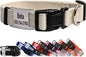 GoTags Personalized Dog Collar with Nameplate, Adjustable Dog Collar with Custom Engraved Slide On Pet ID Tag in Stainless Steel, Silent, No Noise Dog Tag (Beige, X-Small)