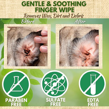 EcoBark Dog Ear Cleaner - Dog Ear Wipes with Finger Pad in Ear Solution - Gentle Otic Dog Grooming Supplies to Soothe Dog Ear Itching - Cleanse Away Dirt and Debris