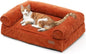 FUKUMARU Dog Couch Bed, Corduroy Cozy Cat Bed for Indoor Cats with Washable Cover, Supportive Waterproof Dog Beds Sofa for Small Dogs and Large Cats Cute, 28inch, Medium, Orange