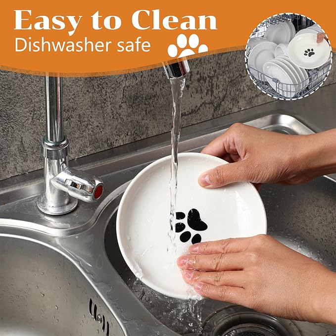 6 Pack Cat Food Bowl, Ceramic Cat Bowls, Anti Whisker Fatigue Cats Bowl Set, 5.9 Inches Shallow Wide Kitten Plates for Food and Water