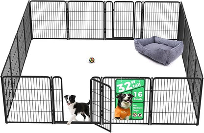 FXW Homeplus Unleashed Indoor Dog Playpen - Stress-Free and Safe Play, Heavy Duty 32 Inch 16 Wire Panels Dog Pen for Small and Medium Dogs, Black│Patented