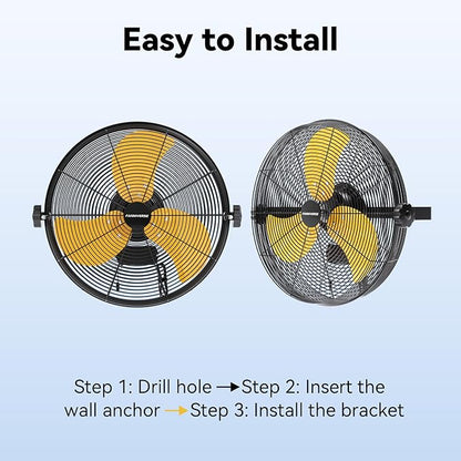 14 Inch Wall Fan Pro Series - Waterproof Motor High Velocity Wall Mount Fans for Commercial, Residential, Warehouse, Covered Patio, Shop, Garage, Barn 3 Speed 3000 CFM UL Safety Listed