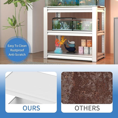 Fish Tank Stand White,3-tier Rack Shelf heavy duty Metal Frame Aquarium Stand 20 Gallon,Reptile Terrarium Stand for 30 Gallon Long Aquarium,Reptile Tank Stand,Breeder Tank Stand,31.5"*18"*34"