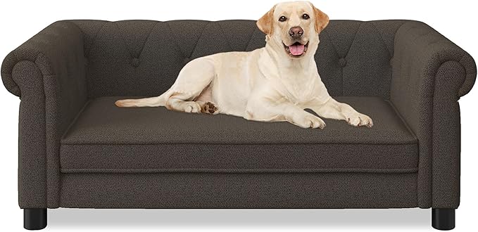Dog Sofa Couch for Medium to Large Dogs, Memory Foam Pet Sofa Couch with Washable Fabric, Durable Elevated Dog Bed with Legs, Removable Cushion for Medium and Large Dogs, Dark Brown