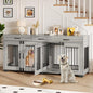 71 Inch Dog Crate Furniture for 2 Rooms, Wooden Double Crate Large Breed with Door, Dog Kennel Indoor, TV Stand End Table with Divider for Large Medium Dogs,Grey