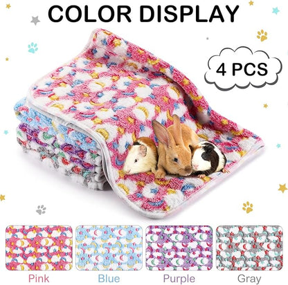 4 Pcs Waterproof Guinea Pig Blankets Washable Small Animal Fleece Bedding Absorbent Guinea Pig Cage Liners Reusable Pet Pee Pad Sleep Mat Pad Cover for Hamster Ferret (Moon Star Pattern,12 x 12 Inch)