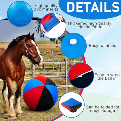 30inch Giant Herding Ball with Cover Anti Burst Ball Please Watch VCR for How to Inflation Horse Toys for Horses Stall Entertainment Play, Pump Included(Stylish)