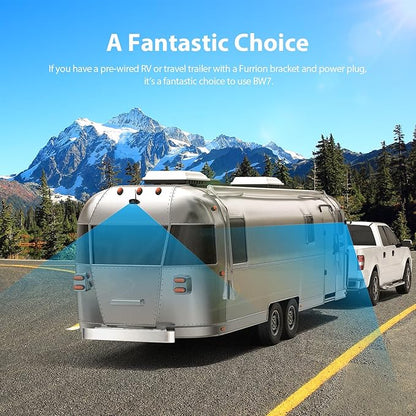 3-Camera Wireless RV Backup Camera System with 7-Inch Monitor, 1 Rear Sharkfin, 2 Side Cameras, DVR Monitor & IR Night Vision, IP69K Waterproof, Compatible with Furrion Pre-Wired RV Trailer
