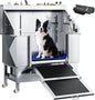 50" Dog Washing Station - 304 Stainless Steel, 27.4" Wide Ramp, Water-Storing Dog Bathing Station w/Swivel Wheels, Pet Proof Faucet, 2 Drawers, Dog Bathtub for Medium & Small Dogs