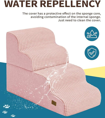 Dog Step for Bed, Dog Stair 4-Step 35D Pet Stair 19.7" H for High Bed or Sofa Non-Slip Balanced Pet Step Indoor, Pink