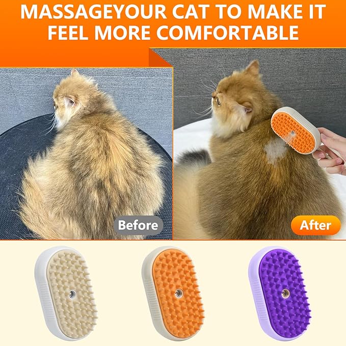 4 in 1 Cat Steam Brush for Shedding, Rechargeable Pet Steam Groomer Brush, Massage, Cleaning, Shedding & Combing Multifunctional Hair Removal Comb for Cats Dogs (Cream color)