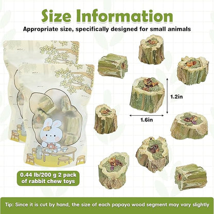 Fhiny Rabbit Chew Toys Natural Baked Papaya Wood Bunny Molar Treats Contain Alfalfa Grass Apple Carrot and Purple Sweet Potato Filling for Hamsters Guinea Pigs Chinchillas Teeth Grinding(0.44 lb)