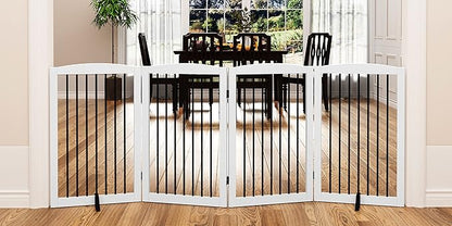 Freestanding Pet Gate - Foldable Wooden Dog Gate, 80 Inch Wide, 4 Panels, White