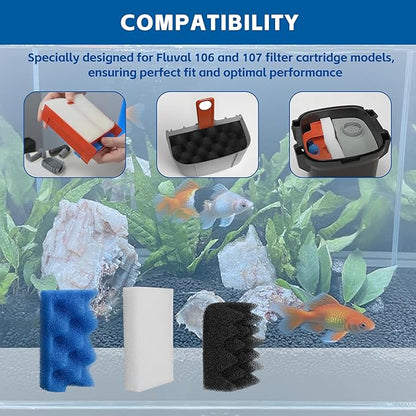 10Pcs Bio Foam Value Pack for Fluval 106/107 Aquarium Filter Media