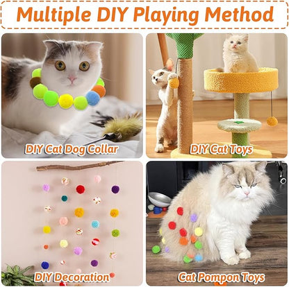 50 Picecs 1 Inch Cat Toys Balls Kitten Cat Pom Pom Balls Soft Cats Puff Ball Toys Rolling Interactive Fuzzy Cats Toy Ball Play Toy for Exercise, Creative Crafts Decorations Assorted Color