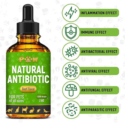 Antibiotics for Dogs | Antibiotics for Cats | Herbal Supplement for Digestion, Breathing, Urination | for Infections, Cough, Allergies | Beef Flavor & Cranberry | for All Pet Breeds | 2 Oz