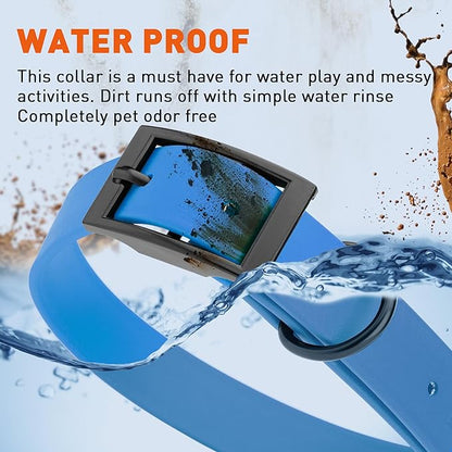 Dogline Biothane Waterproof Dog Collar Strong Coated Nylon Webbing with Black Hardware Odor- Proof for Easy Care Easy to Clean High Performance Fits Small Medium or Large Dogs, Cerulean Blue