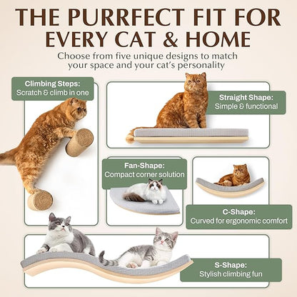 Extra Large 23.6”×14.6” CALLICO HAVEN- Stylish Cat Wall Shelves with Curved Design, Modern Wall-Mounted Cat Tree Hammock with Soft Cushion, Sturdy/Hidden Mounts, Washable Cover, Sleek Design -C Shape