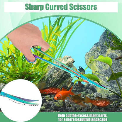 Aquarium Aquascape Tools Kit, 4 in 1 Anti-Rust Aquatic Plant Aquascaping Tool Stainless Steel Black Tweezers Scissors Spatula for Aquarium Tank Clean Fish Tank Aquascape Accessories Set