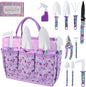 Gardening Tool Set 10-Piece, Heavy Duty Garden Tool Set with Purple Floral Tote Bag and Gift Box, Gardening Tools Kit with Ergonomic Non-Slip Handle, Ideal Gardening Gifts for Women Mom