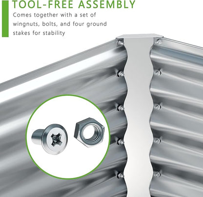 EKX 8x4x2FT Galvanized Raised Garden Bed, Raised Garden Bed Kit-Metal Planter Box Outdoor,Planting for Vegetables, Fruits,Herbs, Flowers-Slive