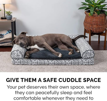 Furhaven Orthopedic Dog Bed for Large/Medium Dogs w/ Removable Bolsters & Washable Cover, For Dogs Up to 55 lbs - Plush & Southwest Kilim Woven Decor Sofa - Boulder Gray, Large