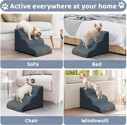 Dog Ramp and Stair for Bed 16" H-20 H,3-Step Cat Stair for Sofa and Chair,4-Step Dog Ramp for High Bed and Window,Durable Nonslip Fabric Cover for Indoor (Dark Grey-16 H, Pet Friendly, 3)